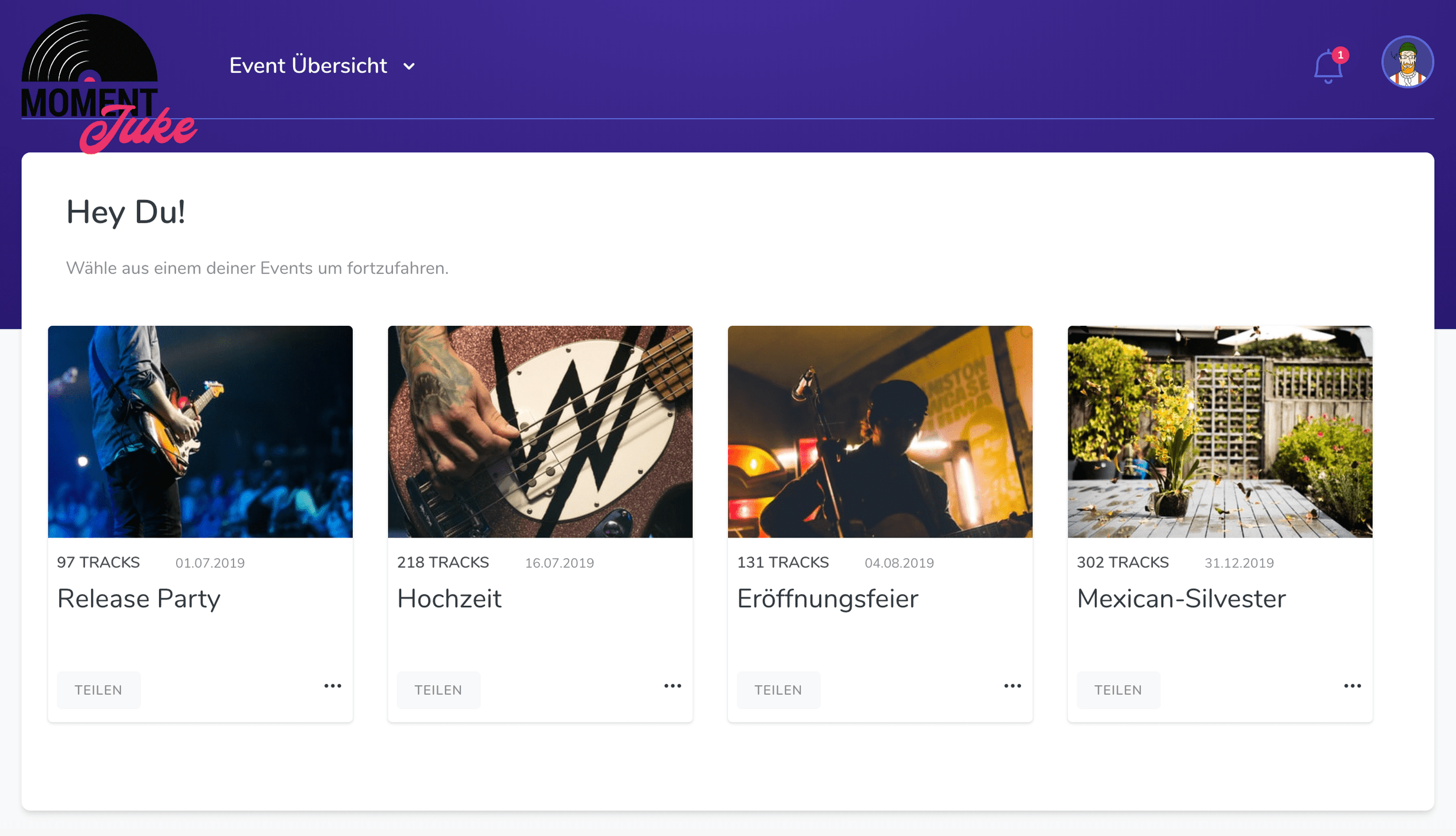Jukie: die Übersicht der eigenen Jukie-Events