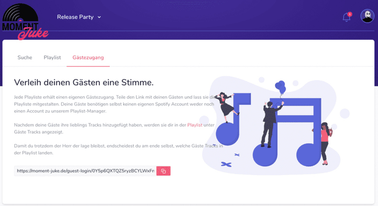 Jukie: der Gästelink zum Teilen mit den Gästen
